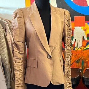 Zara Ruched Sleeve Tan Blazer